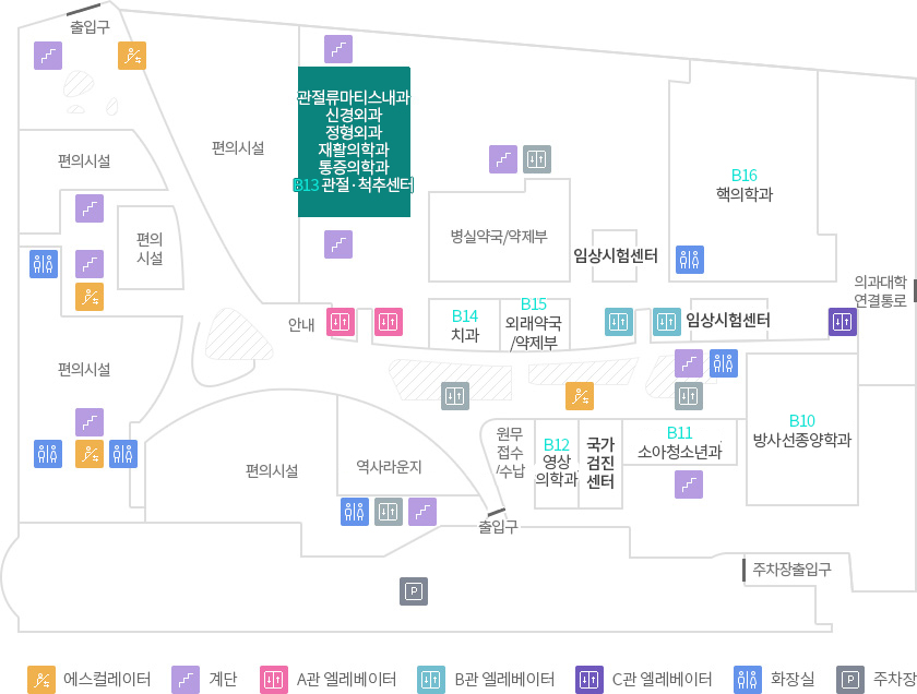 층별안내 B1 관절·척추센터